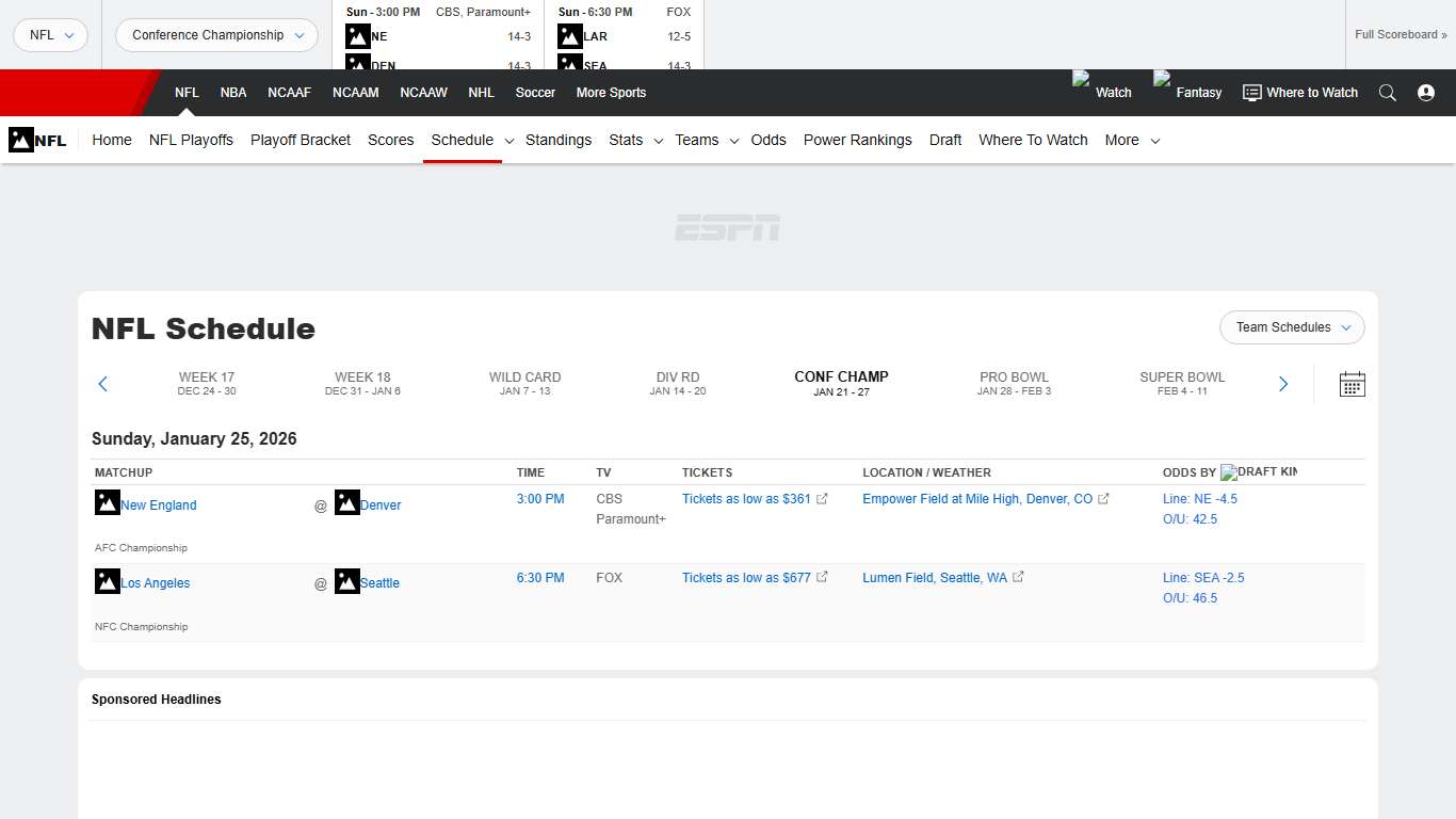 NFL Schedule - 2026 Season - ESPN